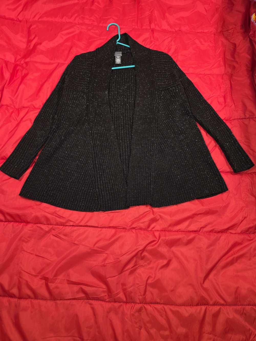 Covington Black Shimmer Open-Front Ribbed Cardigan